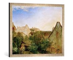 Gerahmtes Bild von Adalbert Stifter Blick über Wiener Vorstadthäuser und Gärten (Beatrixgasse), Kunstdruck im hochwertigen handgefertigten Bilder-Rahmen, 70x50 cm, Silber Raya