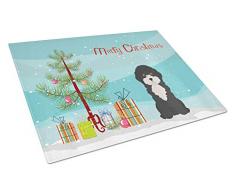 Carolines Treasures CK3497LCB schwarz-weißer Porzellan-Pudel-Weihnachtsbaum, Glas, große Schneidebretter, 12 H x 16 W, mehrfarbig