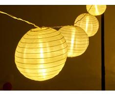 AMARE LED Lichterkette mit 15 XXL Lampions mit 15 cm Durchmesser, Solarbetrieb mit Dämmerungssensor und Erdspieß für den Außenbereich, warmweiß, Kette 7 m, Länge Zuleitung ca. 3 m