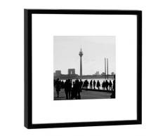 COGNOSCO Fotografie im Holzrahmen: Rheinuferpromenade-Kunstdruck-Format 27 x 27 cm-Rahmenfarbe schwarz-Hochwertiges Wandbild, Geschenkidee oder Souvenir aus Düsseldorf, Holz, Weiß, Rahmen