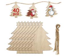 MELLIEX 40 Stück Holz-Hängeornamente für Weihnachtsdekorationen, Naturholz Basteln DIY unfertig mit 40 Zwirn für Weihnachtsbaum hängende Ornamente Geschenkanhänger Around 3.2”- 3.5” Weihnachtsbäume