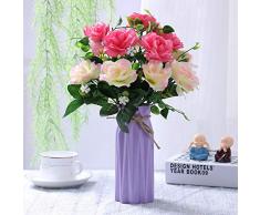 Nadalan Künstliche Blumengestecke Bulk mit Vase, Kunstrose, Seiden-Kunststoff, für Zuhause, Schreibtisch, Garten, Party, Hochzeit, Dekoration Rose-2
