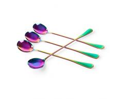 Eisteelöffel mit langem Griff Cocktailrührlöffel Edelstahl Kaffeelöffel 4er Set (rund)