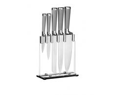 5pc messer-Satz, Gemüsemesser, Dienstprogramm, Carving, Brot, Kochmesser, graue Griffe, Black Bvase Acryl Block