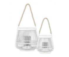 Urban Trends 94251 Bambus rund Laterne mit Seil Kleiderbügel Set von Zwei Finish lackiert, weiß