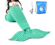 LAGHCAT Meerjungfrauenschwanz-Decke Häkeldecke Meerjungfrauen-Decke für Erwachsene/Kinder, weich für alle Jahreszeiten, klassisches Muster Casual 56x28 Klassisches Grün