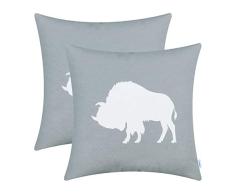 CaliTime Kissenbezüge Kissenhülle Packung mit 2 Dekokissenbezügen aus Poly Canvas für das Sofa auf der Couch Hauptdekoration Vintage Buffalo Shadow Silhouette Print 45cm x 45cm Mittelgrau
