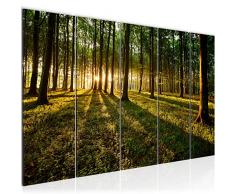 Bilder Wald Landschaft Wandbild 200 x 80 cm Vlies - Leinwand Bild XXL Format Wandbilder Wohnzimmer Wohnung Deko Kunstdrucke Grün 5 Teilig - MADE IN GERMANY - Fertig zum Aufhängen 605755a