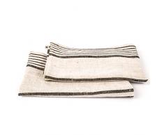 Set of 2 Natural Black Striped Linen Hand and Guest Towels Provence