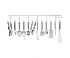 axentia Küchenhelfer Set Edelstahl mit Leiste 13-teilig - Küchenreling mit Haken - Hakenleiste Küchenhelfer und Küchenbesteck, Edelstahl, Silber, cm, 9 x 72 x 6 cm, 1 Einheiten