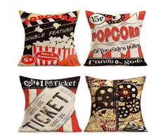 Hopyeer Vintage Beer Kissenbezug Baumwolle Leinen Kissenbezug Kissenbezug Cheer Zitat Muster quadratisch Kissenbezug Set 4 Bar Home Sofa Dekoration 45,7 x 45,7 cm Clapper Board