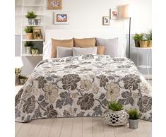 Sancarlos Tagesdecke Doppel Stoff Floral Tamar, Polyester, Grau, Einzelbett, 180 x 270 x 1 cm