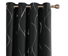 Deconovo Verdunklungsvorhänge Wellen Foliendruck Muster Raumverdunklung Vorhang Thermoisoliert Fenster Energiespar Drapes Set von 2 Panels 52Wx45L Inch schwarz