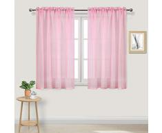 DWCN Sheer Gardinen Leinenoptik Stange Pocket Wohnzimmer Vorhänge Set 2 Stück Fenstervorhänge 52 x 45 inch Babyrosa