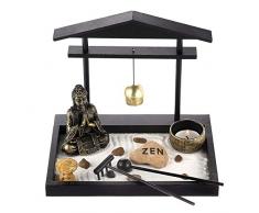 Prime Feng Shui Zen Garten Buddha Figuren Mini Glocke Torbogen Garten Kit mit Sand Felsen Rechen Turm Kerzenhalter bestes Geschenk Art Deco Schwarz