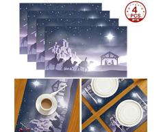 Wamika Vintage Streifen Love Herzen Platzsets Valentinstag Blumen Tischmatten rutschfest waschbar hitzebeständig Tischmatten für Küche Esszimmer Dekor Tablett Matte 30,5 x 45,7 cm Set 4PCS Santa Claus