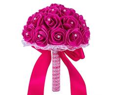 Bodarind Künstliche Blumen Brautstrauß Brautjungfer Handsträuße Fake Rosen mit Perlen Diamant Schleifen Hochzeit Bouquet für Brautparty Zuhause Dekoration Rose