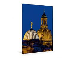 Calvendo Premium Textil-Leinwand 80 cm x 120 cm hoch, Dresden - Frauenkirche und Zitronenpresse | Wandbild, Bild auf Keilrahmen, Fertigbild auf echter der Zitronenpresse bei Nacht Orte Orte