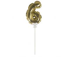 Rayher 87202616 Folienballon Topper Zahl 6, Ballon 13cm und Stecker 19cm, gold