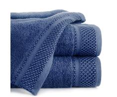 Eurofirany Carlo Badehandtuch Set Handtuch Saunahandtuch Muster – Saugstark, 100% Baumwolle 580g/m², Hochqualitativ, 3er und 6er Pack, Marineblau, 70X140cm, 3