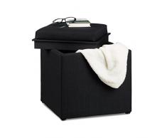 Relaxdays Sitzhocker mit Stauraum, HxBxT: 42 x 40,5 x 40,5 cm, Aufbewahrungsbox, Leinen Optik, Stoff, schwarz