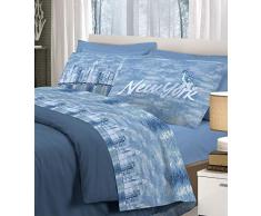 Savoltex Snc Bettwäsche-Set für Doppelbett, Motiv: New York, Farbe: Blau
