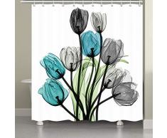 JAWO Duschvorhang, wasserdichte Stoff-Duschvorhänge und Haken-Set 69x70 inch tulpe
