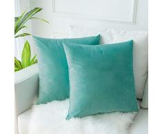 JUSPURBET Dekorative Kissenbezüge aus SAMT, für Couch/Bett, Sofa, weiche Farbe, 45,7 x 45,7 cm, Marineblau 16x16, Set of 2 Petrol