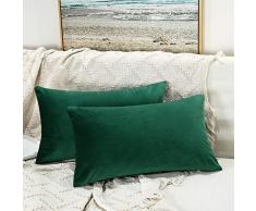 JUSPURBET Dekorative Kissenbezüge aus SAMT, für Couch/Bett, Sofa, weiche Farbe, 45,7 x 45,7 cm, Marineblau 16x24, Set of 2 dunkelgrün