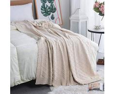 Überwurfdecke aus 100% Baumwolle - solide gestrickte Überwurfdecke, super weich, handgefertigt, warm, gestrickt, gehäkelt, für Auto, Couch Sofa, Bett, Heimdekoration, (121 x 177,8 cm), 7 Farben beige