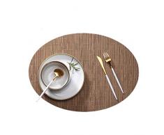 BBSJN Platzsets, hitzebeständig, Rutschfest, PVC, gewebt, für Küche, Tischdekoration, waschbar, oval, 45 x 30 cm, Hellbraun, 4er-Set