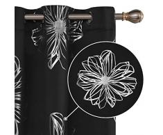 Deconovo Foliendruck Blumendesign Thermoisoliert Raum Verdunklung Verdunkelung Verdunkelungsvorhänge Ösenvorhang für Wohnzimmer 42W x 54L Inch schwarz