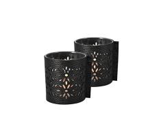 Wunschleder-Home Windlicht Glas mit Überzug aus Nappa Leder, hergestellt in Deutschland, 2 Stück, metallic schwarz, Echtleder, One size