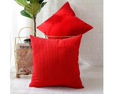 MERNETTE Kordsamt, weich, dekorativ, quadratisch, Kissenbezug, Heimdekoration, Dekoration für Sofa, Couch Bett, Stuhl 24x24 rot
