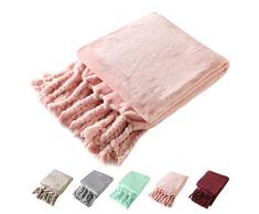 Homiest Flanell Fleece Überwurfdecke für Couch Sofa, leicht, weich und gemütlich Samt Überwurf Decke mit Fransen, 50 x 60 cm 50 x 60 Rose