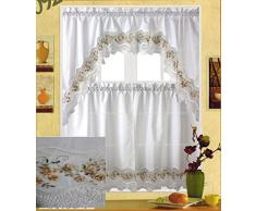 Fancy Kollektion 3 weiß mit Stickerei Blumen Küche/Cafe Vorhang Kontingent und Querbehang Set 001092, Gold, 60 x 38
