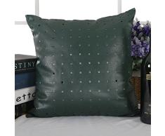 Deconovo Dekorative Kissenbezüge, quadratisch, perforiertes Muster, massives Kunstleder, Kissenbezug für Bett, 45,7 x 45,7 cm, Dunkelgrün