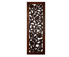 Benjara Wandpaneel aus Mangoholz, handgefertigt, mit aufwendigen Details, Weiß Rectangle braun