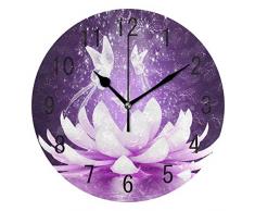 ALAZA Wanduhr, rund, Acryl, lilafarben, Lotusblume, Schmetterling, Nicht tickend, geräuschlose Uhr, Kunst für Wohnzimmer, Küche, Schlafzimmer