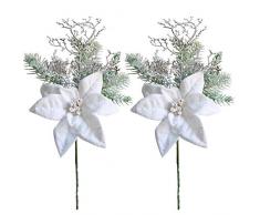 Elyjhyy Künstlicher Weihnachtsbaum, gefrostet, beflockt, mit Weihnachtsstern, 2 Stück weiß