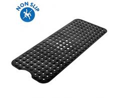 Songziming Badewannenmatte mit Kieselsteinen, rutschfest (nur für glatte, nicht strukturierte Badewanne), sichere Duschmatte mit Abflusslöchern, Saugnäpfen für Badezimmer Massage Tub Mat( 40 x 16 ) schwarz