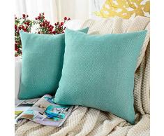 MERNETTE 2 Stück Chenille Weiche Dekorative quadratische Überwurf-Kissenbezüge, Home Decor Dekoration für Sofa Couch Bett Stuhl 45,7 x 45,7 cm 16x16 blaugrün