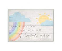 The Kids Room by Stupell How Much I Love You Kunstdruck auf Leinwand, Regenbogen-Wolken und Sonne auf Planken Wandtafel 12x18 Mehrfarbig