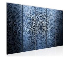 Bilder Mandala Abstrakt Wandbild 200 x 80 cm Vlies - Leinwand Bild XXL Format Wandbilder Wohnzimmer Wohnung Deko Kunstdrucke Blau 5 Teilig - MADE IN GERMANY - Fertig zum Aufhängen 101255b
