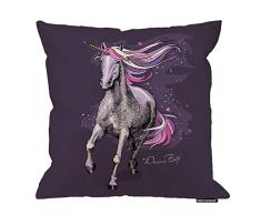 HGOD Designs Kissenbezug Pferd, magisches violettes Einhorn mit einem hellrosa Sternenmähne Baumwolle Leinen Polyester Dekorative Heimdekoration Sofa Schreibtisch Stuhl Schlafzimmer 40,6 x 40,6 cm 18x18 Inch A5-0097