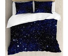 Night 3-teiliges Bettwäsche-Set mit Sternen gefüllt, dunkler Himmel, lebendiges Himmelsmos Galaktische Cluster Konstellation, Dekorative Bettwäsche-Set, Schmusetuch mit 2 Kissenbezügen, Dunkelblau Weiß King Cj3jt00-345