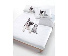Italian Bed Linen Bettwäsche Hund Katze grau grau/weiß 200 x 200 cm grau/weiß