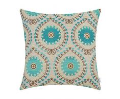 CaliTime Kissenbezüge Kissenhülle Dekokissen Fall Shell für Couch Sofa Hauptdekoration Luxuriöse Chenille Ringelblume Blumengirlande Beidseitig 45 cm x 45 cm Ecru Türkis