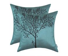 CaliTime 2 Stück Kissen Throw Kissen Muscheln für Home Sofa Couch, Natur Baum Bestickt Modern 18 X 18 inches Teal/Brown