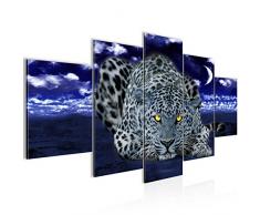 Bilder Afrika Leopard Wandbild 200 x 100 cm Vlies - Leinwand Bild XXL Format Wandbilder Wohnzimmer Wohnung Deko Kunstdrucke Violett 5 Teilig - MADE IN GERMANY - Fertig zum Aufhängen 000351c